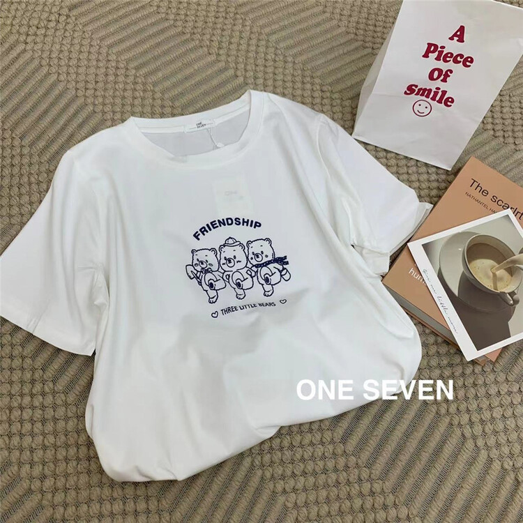 [one seven] casual simple three bear print short sleeve T-shirt 6967\xyy