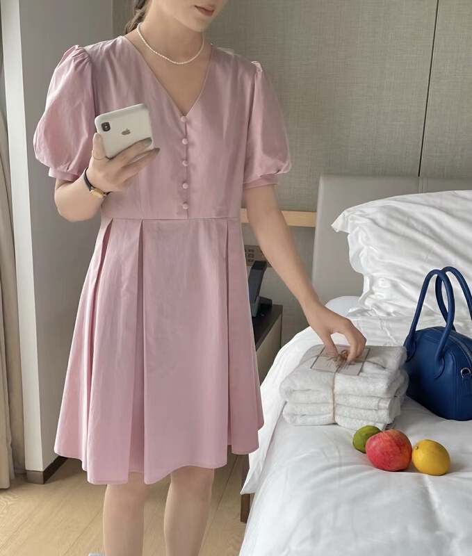 Ten colors! [feeding] simple solid color V-neck dress 3612-a7\zxx