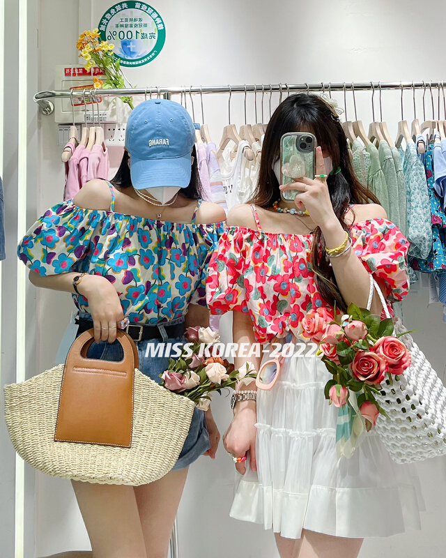 [Miss Korea] flower fashion off shoulder shirt 6766\hbx