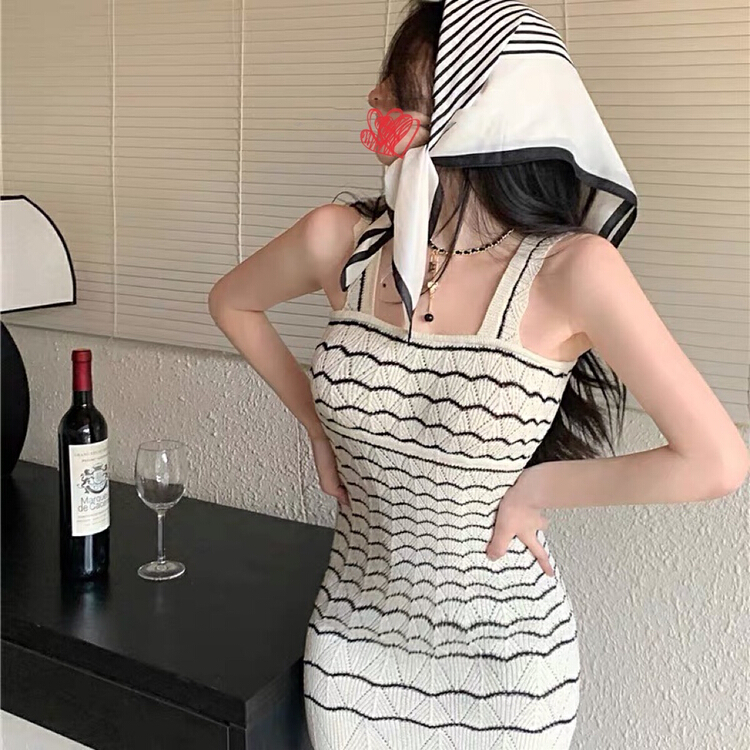[blue show] pure style design stripe knitted dress 6209\lsw