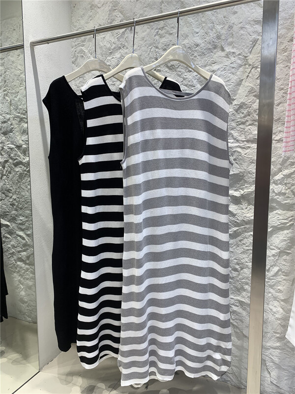 [jeans] round neck stripe fashion dress e259 \lsw