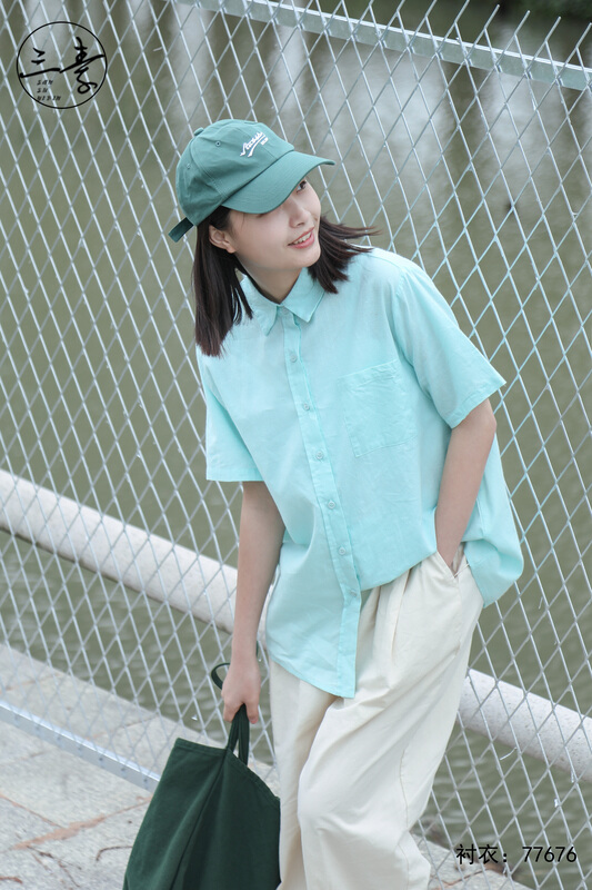 Original price: 62.04! [original three element clothes] simple temperament casual plaid shirt shirt 77676