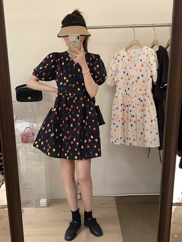 [y.jia EJA] V-neck love breasted short dress ys1-3336\pcz