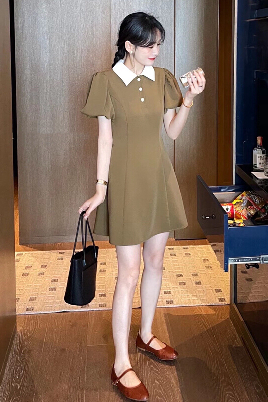 [JH] polo collar color contrast simple dress (dress only) 41909\pcz