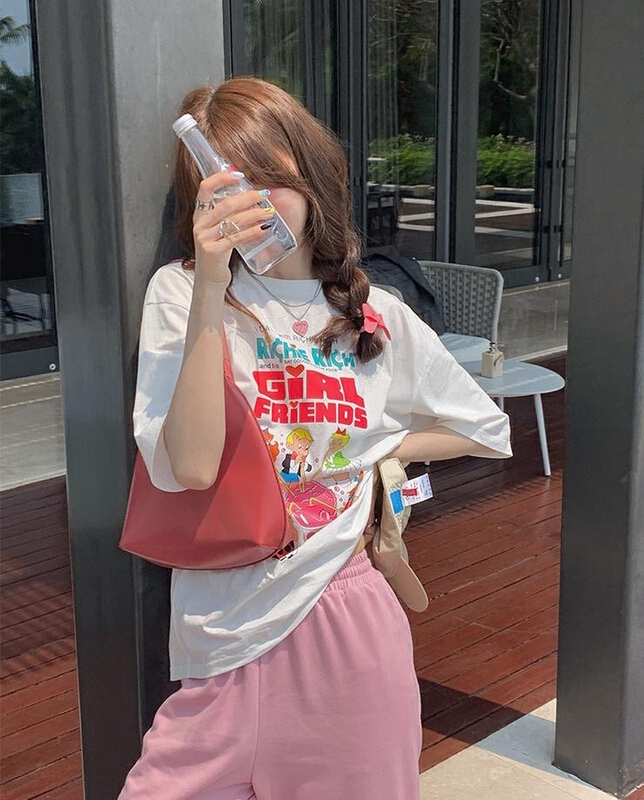 [g+] letter printed loose short sleeve T-shirt 8567\wtt