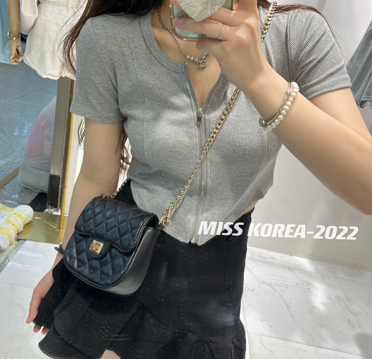[Miss Korea] spice girl short zipper design Short Sleeve T-shirt 6835\hbx
