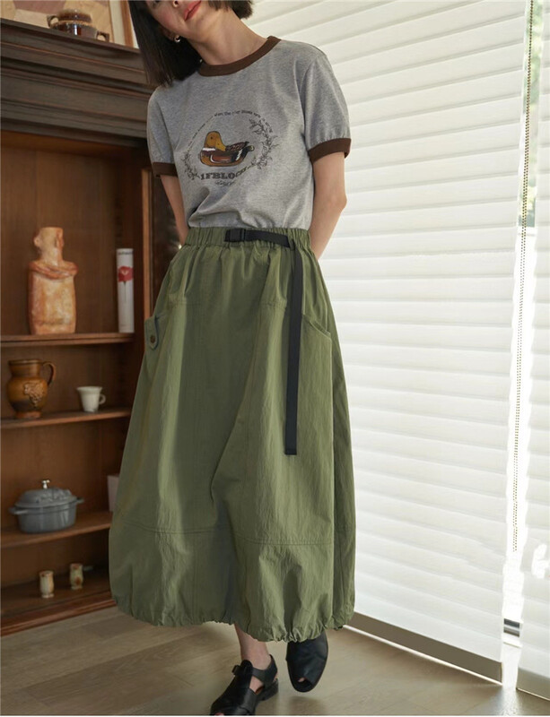 [hua+] simple drawstring skirt (belt can not be removed) 7266\lsw