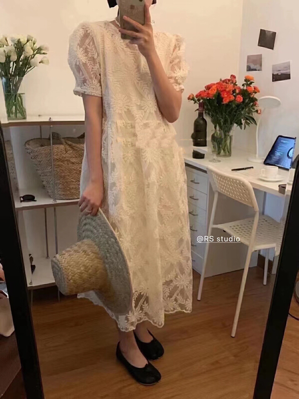 【 RS 】 round neck lace embroidery dress rs2112\xyy