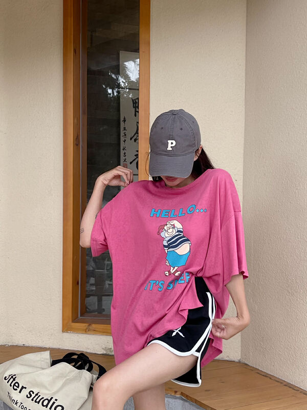 [misu Mizu] casual loose print Korean Short Sleeve T-shirt 6630\ll