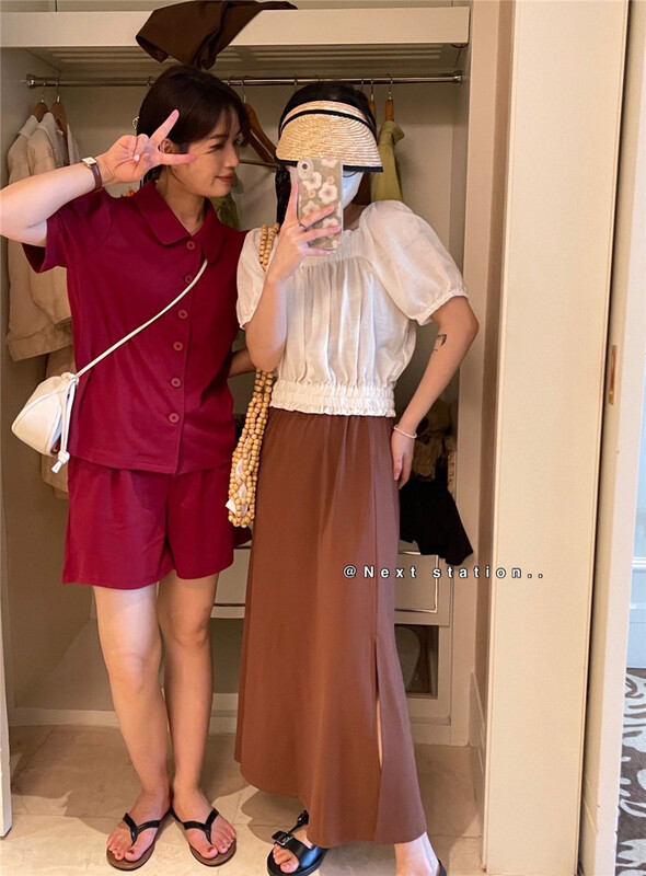 [next station] elastic waist clean split skirt 22272\zjy