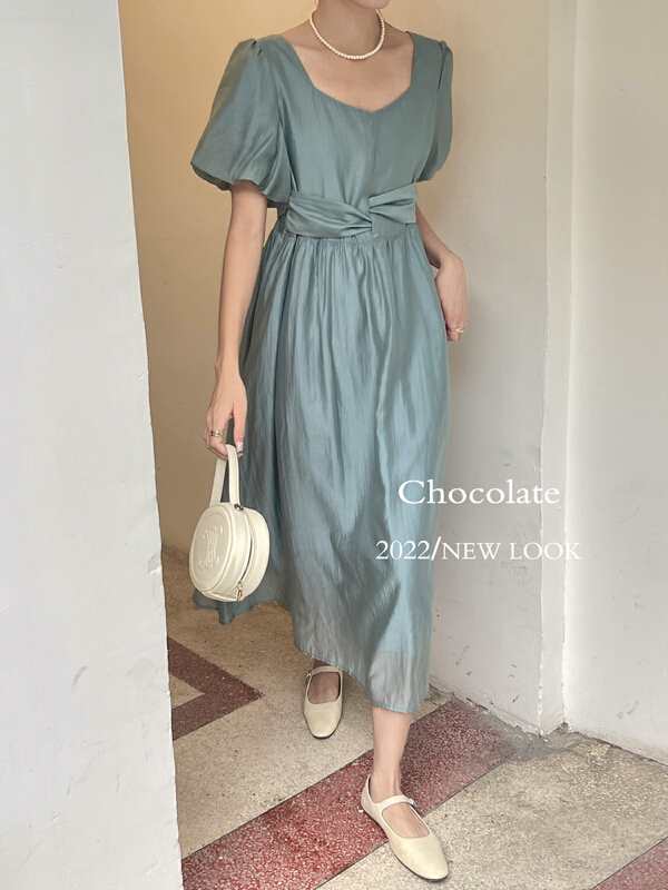 [chocolate] Korean drawstring waist slimming dress 28091\ll