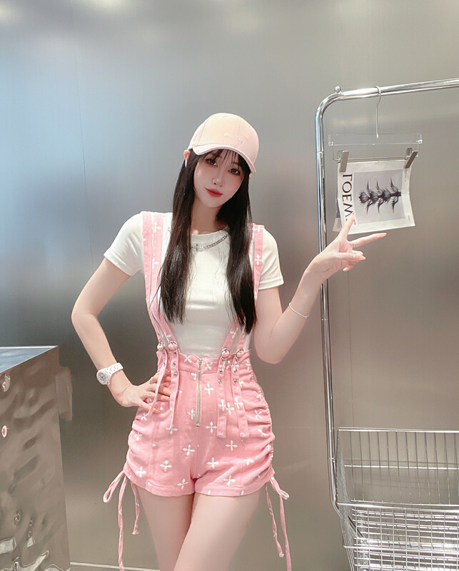 [m&m] Korean version design suspenders + built-in round neck top set 16410\pcz
