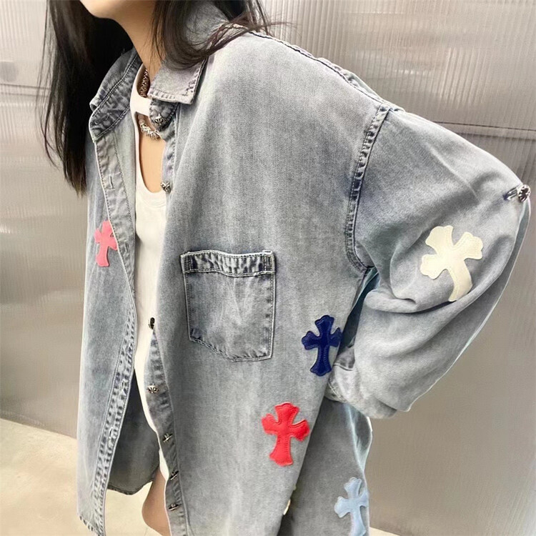 [big C studio] personalized cross pattern loose denim shirt 5169\pcz