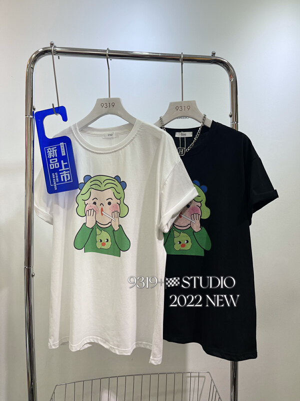 [9319] green hair ugly cute print loose short sleeve T-shirt 9002\l
