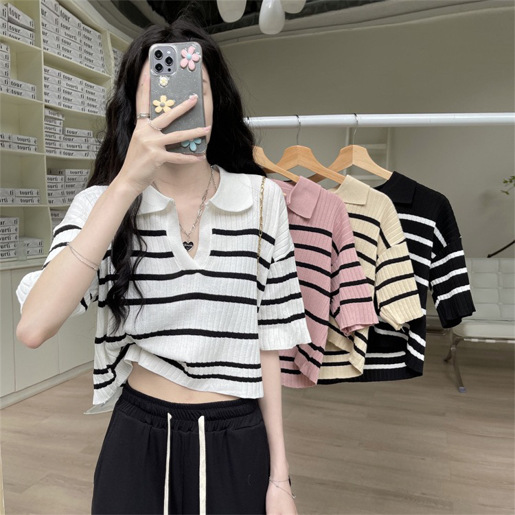 [f · P] Polo neck loose V-neck design sense niche T-shirt cxu012\hbx