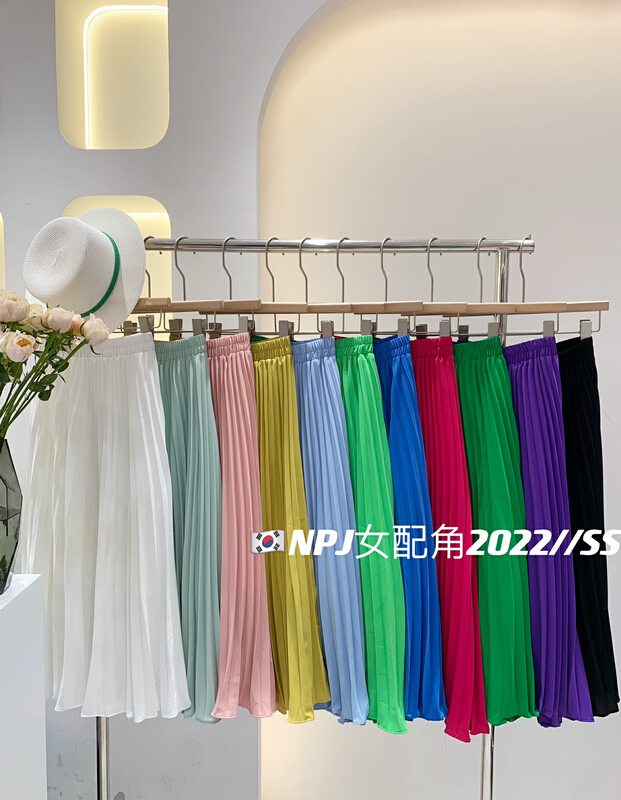 Main push 11 colors! [wlady/npj supporting actress] Korean pleated simple skirt 919\wtt