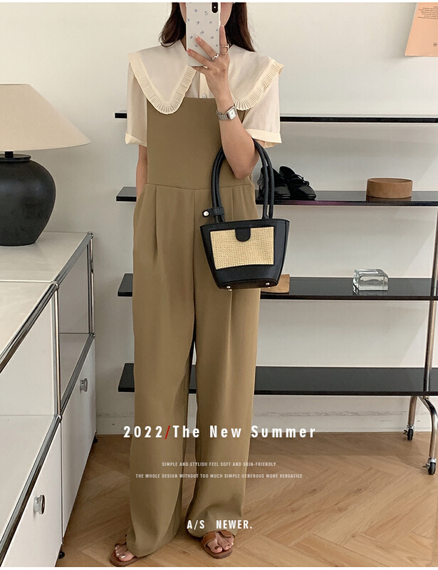 [the mind] solid color high-grade versatile strap pants 60569\jhy