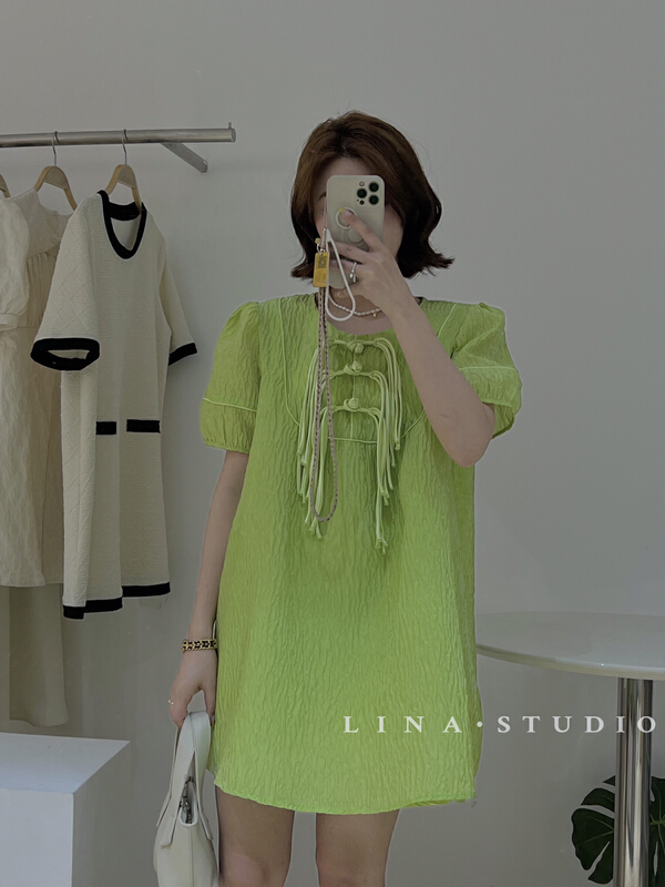 In early summer! [Lina] niche fashion buckle loose dress 0115-1\hjy