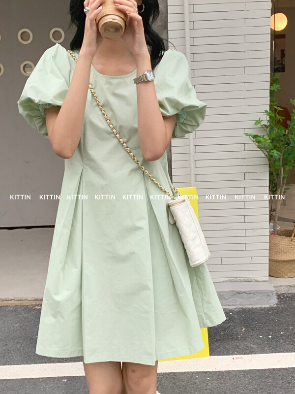【 Kittin 】 Korean Tencel cotton bubble sleeve dress 562