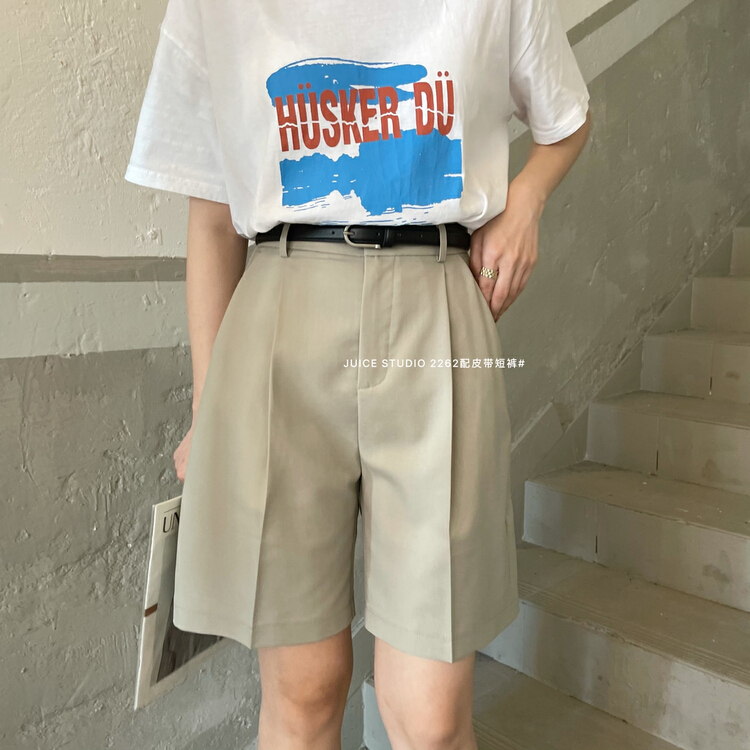 [juice] versatile cropped trousers (with belt) slim Western dressing 2262