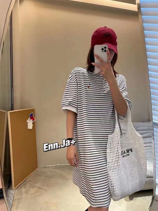 [cc+] stripe Mickey comfortable dress 6536\l