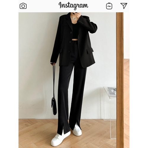 Front slit pants women's autumn women's clothing  new high waist straight tube draping feeling floor dragging suit wide leg pants