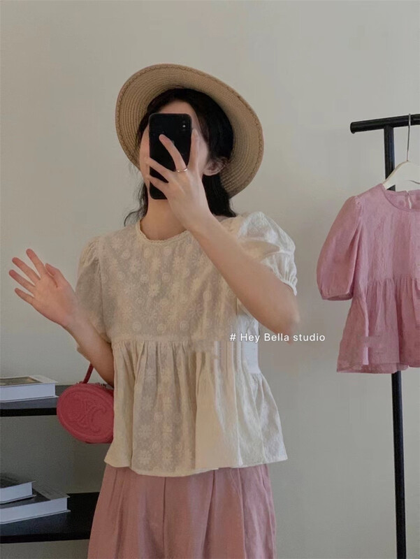 [hey Bella] round neck pleated fashion shirt 2971\ll