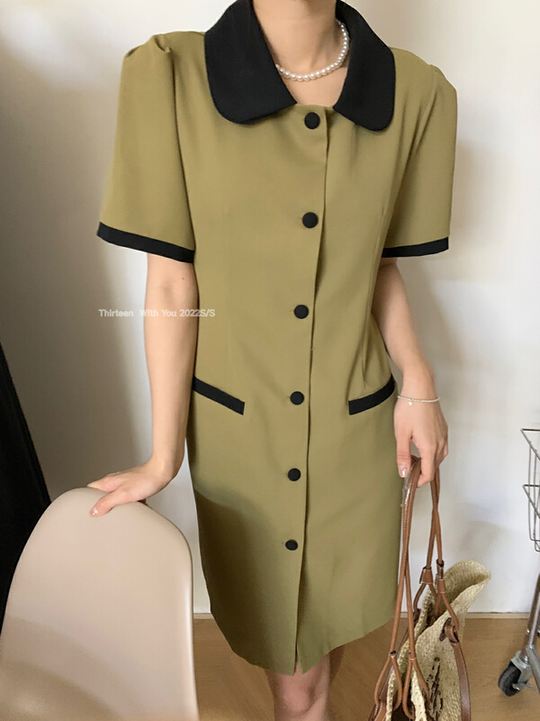 [thirten 13] contrast fashion single breasted dress 2183\xyy