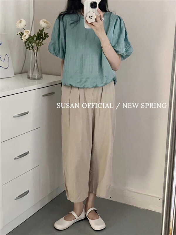 【 Susan 】 Korean version simple slim nine point casual pants 19039\lsw