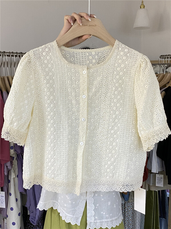 [seek peach] fresh and simple breasted solid shirt s5235\ll