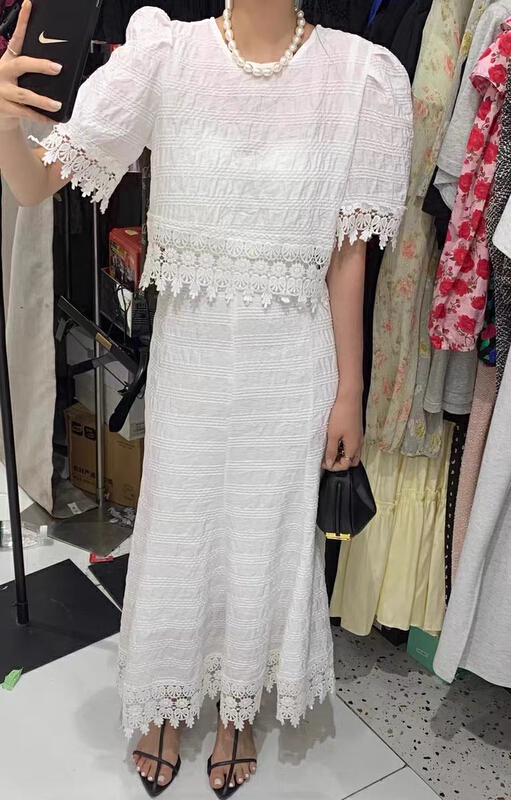 [et] slim little shirt + lady stitched lace skirt suit 2019\pcz
