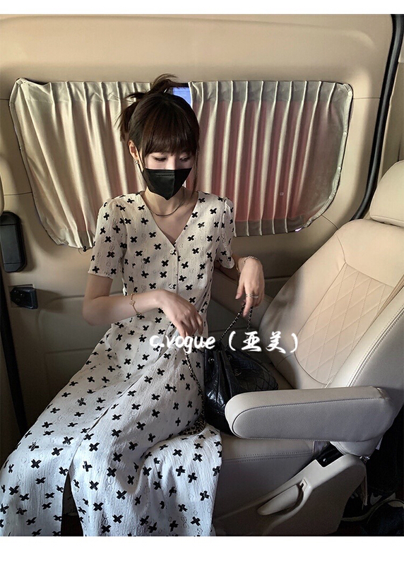 [c.vogue] Korean style gentle straight V-neck dress 2888\pcz