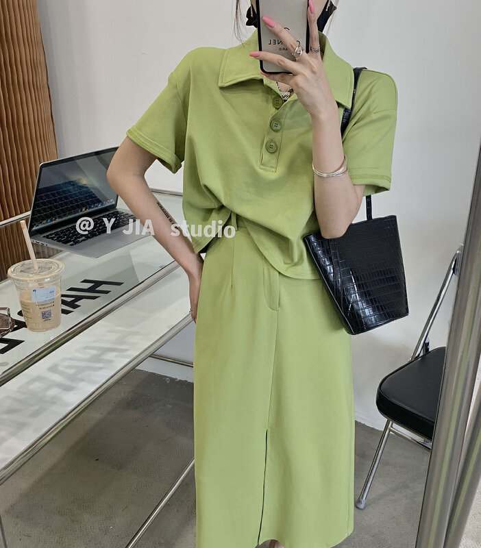 Live broadcast! [y.jia EJA] casual versatile top split skirt suit 8033