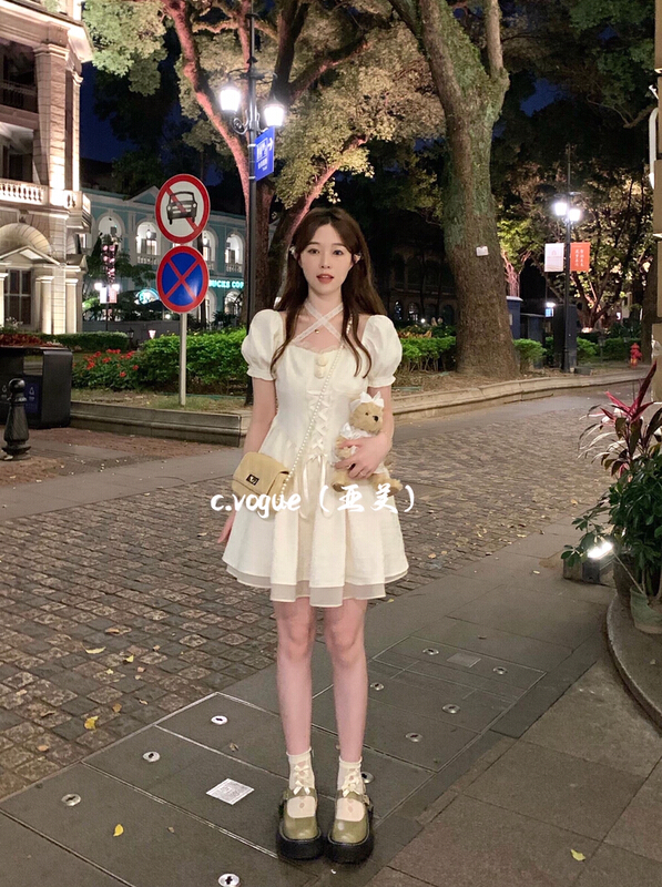 [c.vogue] French soft design lace neck dress 3860\pcz