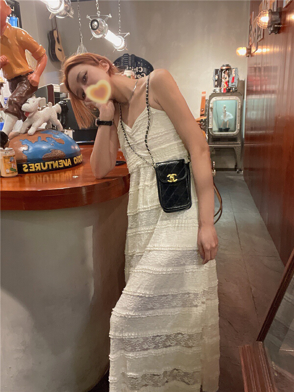 [wgwe] V-neck retro LACE SLING elegant temperament high waist cake princess dress 1631\pcz