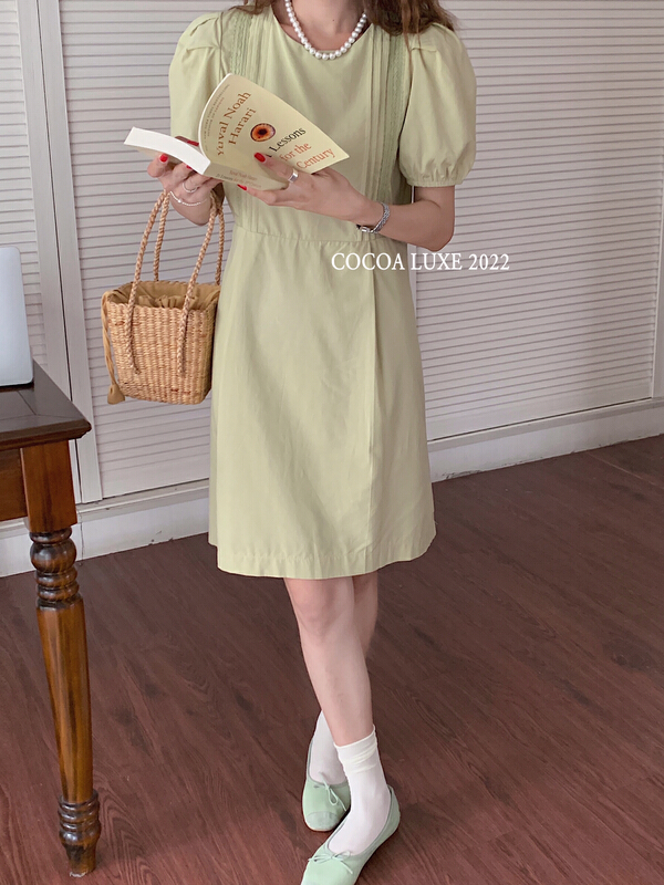 [cocoa] round neck solid color simple dress 3632\l