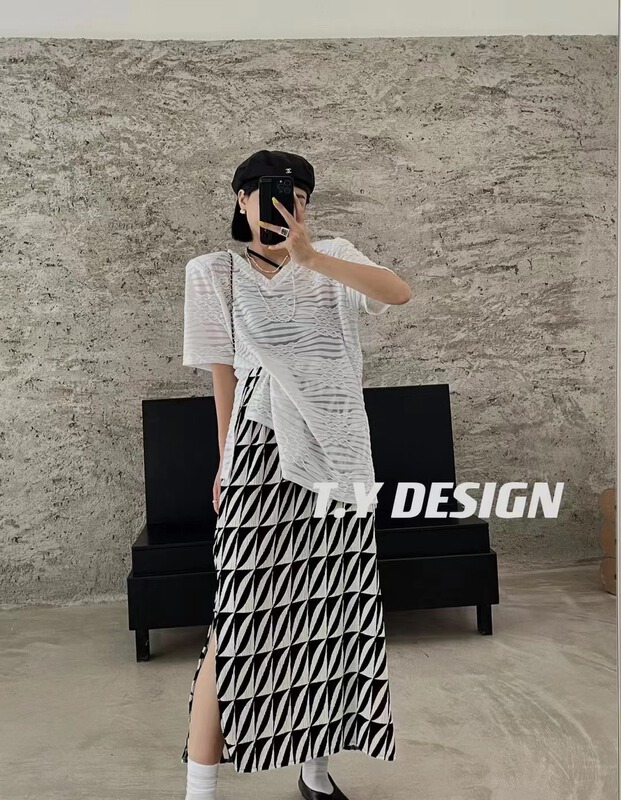[Bella Bella] high waist color block versatile skirt 6913\wtt