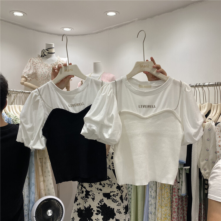 [Mina] fashion leave two pieces of temperament versatile short sleeve T-shirt 8842\hbx