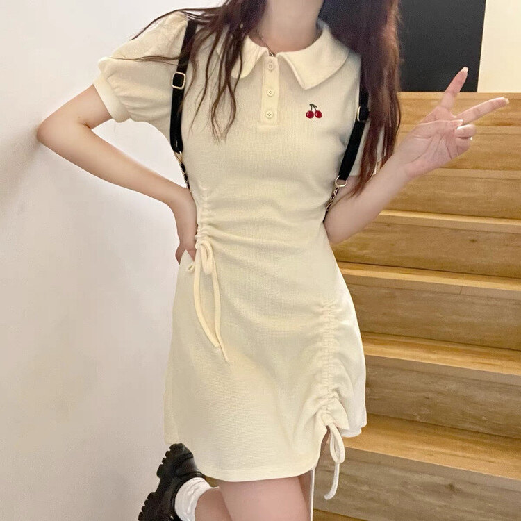 [MS studio] Spice Girls slim embroidered cherry drawstring dress ys1-209\pcz