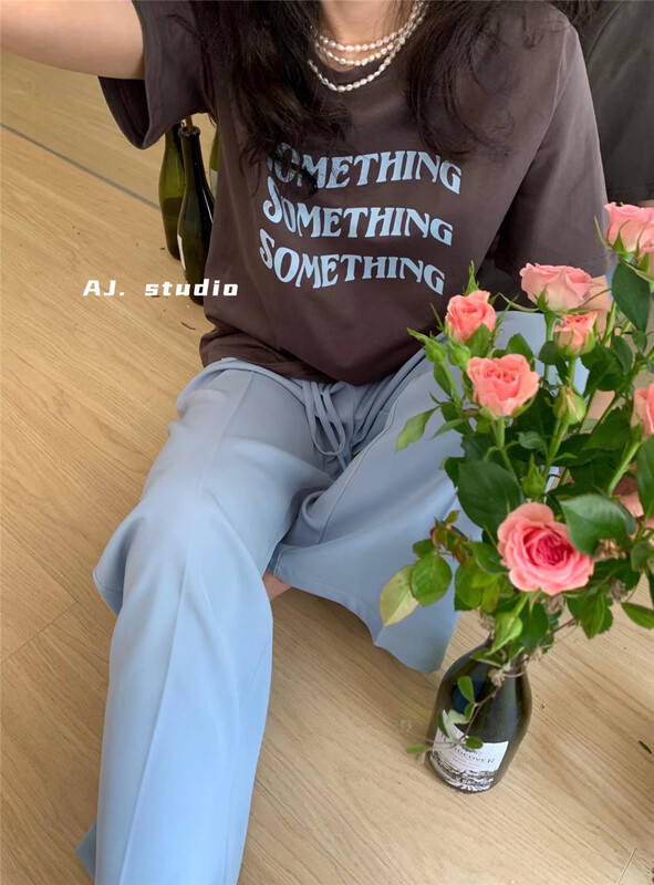 [aj.studio] round neck letter comfortable short sleeve T-shirt (T-shirt only) ys1-9208\ll