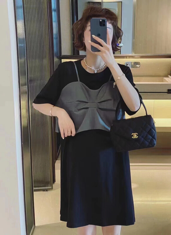 [JH] online Red fake two pieces of stitched color contrast dress (dress only) 41995\pcz
