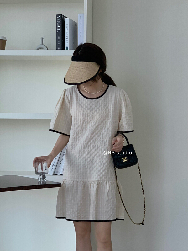 [RS] fresh and simple waffle Pleated Dress rs2001\y