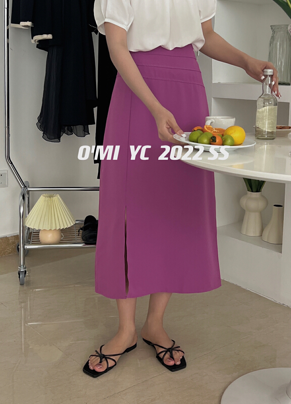 [O MI] high waist draped versatile skirt 5320\hbx