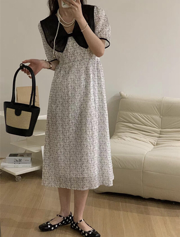 [the nice] lace bow neckline flower dress a6251\hjy