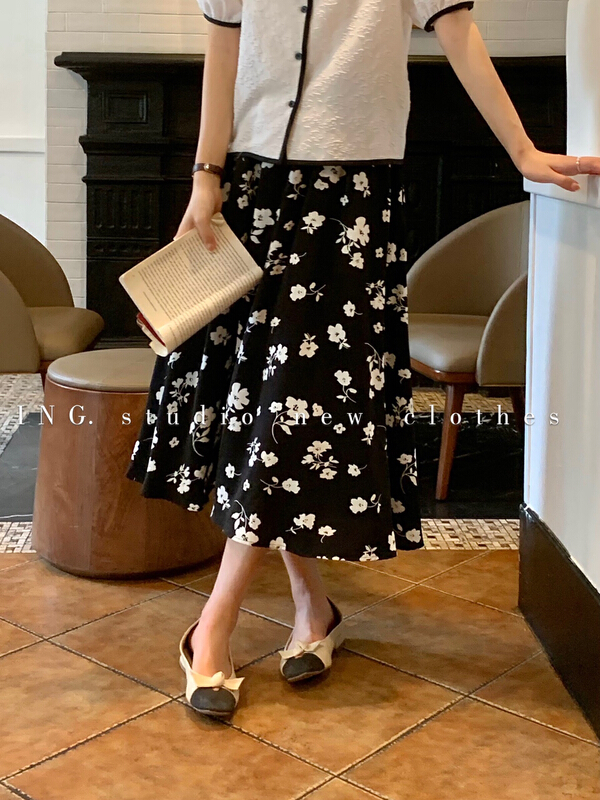 [ing] versatile elastic waist Decor skirt ing-7827