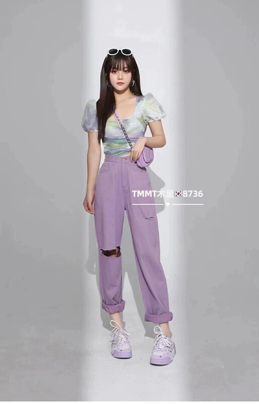 [jiajiatmmt Muli] comfortable and versatile straight jeans with holes 8736\l