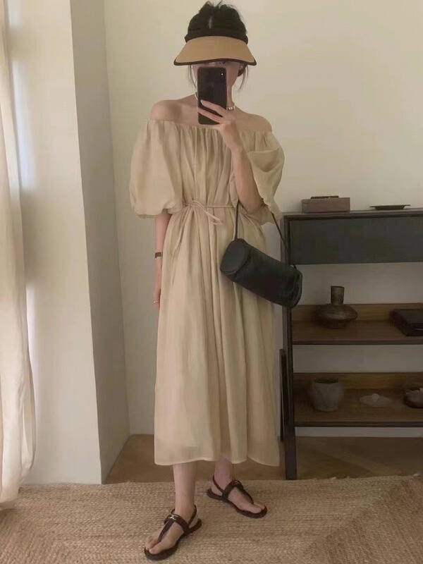 [hi] Korean Ladies' bubble sleeve dress (with belt) 9798\hjy