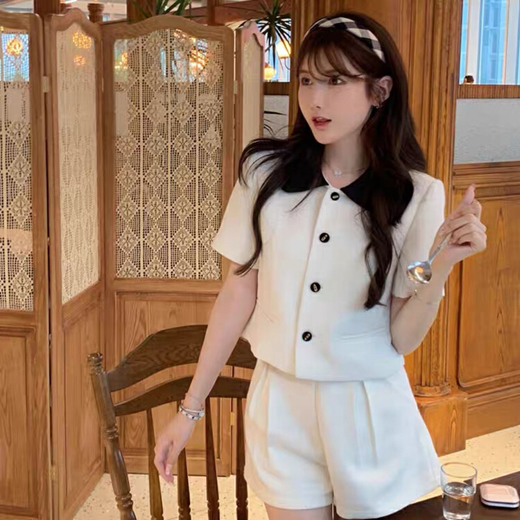 [jun.t] small fragrance short sleeve short coat + casual Shorts Set 6176\pcz