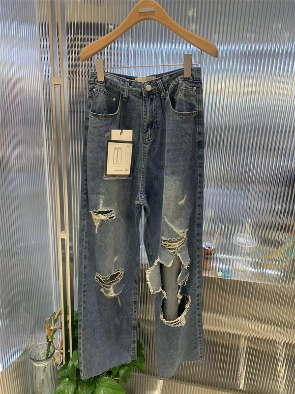 [o not 1] cut hole high waist straight tube skinny jeans (with belt) w902\lsw