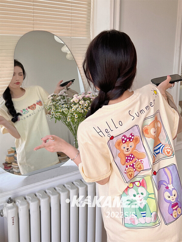 [kakamee] funny cartoon pattern cotton round neck short sleeve T-shirt small casual cute age reduction s556